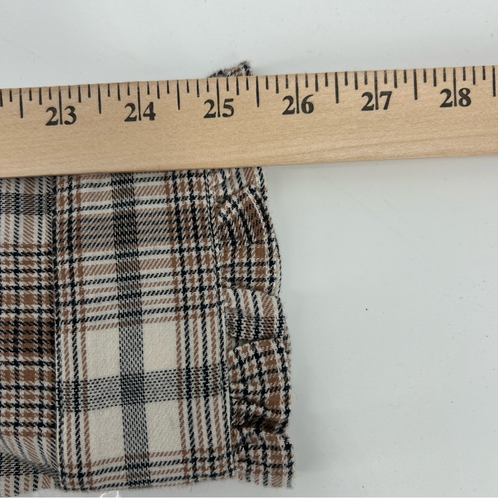 Lands End Blouse Shirt Top Women’s 3X Plus Beige Plaid Flannel Cotton Button Up - Picture 10 of 13